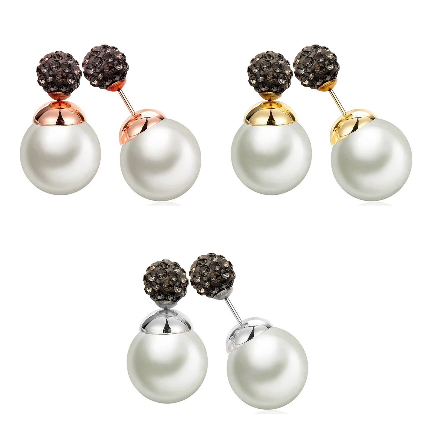 Pearl Studs, Double Pear Earrings- Custom Front Back Earrings  - Pearl Ear Jacket - 2 in 1 Earrings - Silver, Gold and Rose Gold