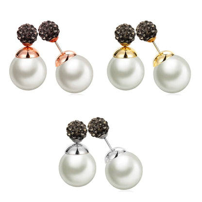 Pearl Studs, Double Pear Earrings- Custom Front Back Earrings  - Pearl Ear Jacket - 2 in 1 Earrings - Silver, Gold and Rose Gold