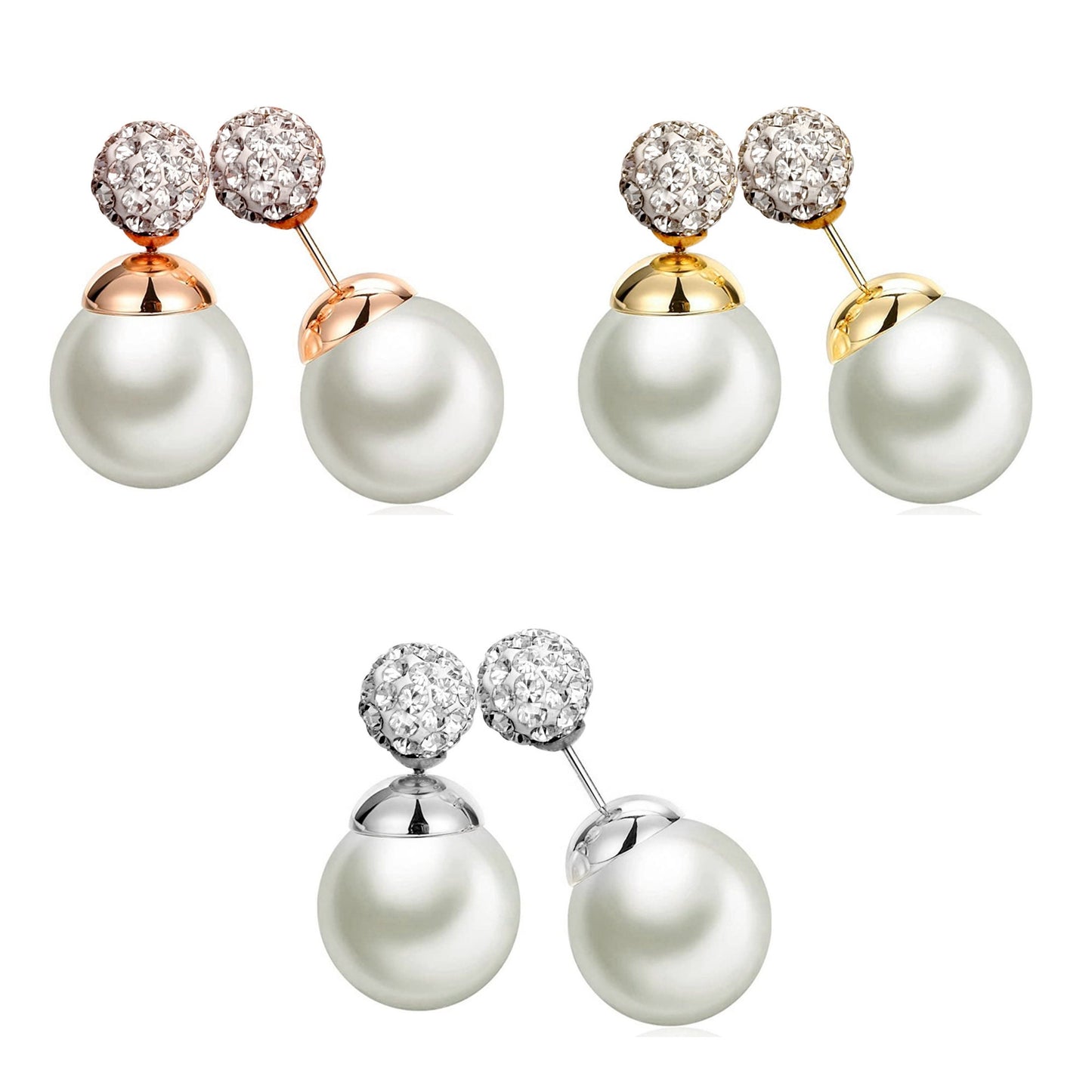 Pearl Studs, Double Pear Earrings- Custom Front Back Earrings  - Pearl Ear Jacket - 2 in 1 Earrings - Silver, Gold and Rose Gold