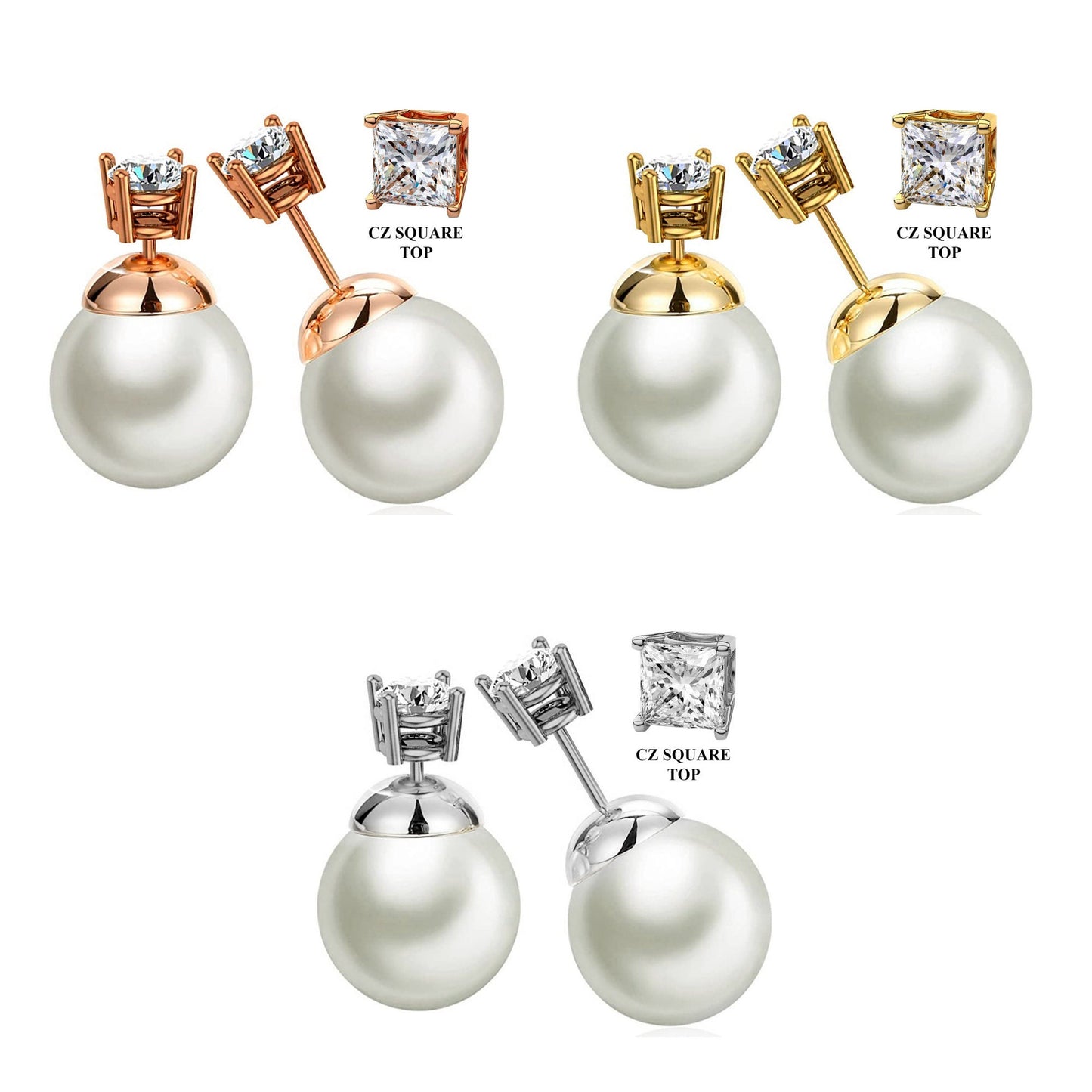 Pearl Studs, Double Pear Earrings- Custom Front Back Earrings  - Pearl Ear Jacket - 2 in 1 Earrings - Silver, Gold and Rose Gold