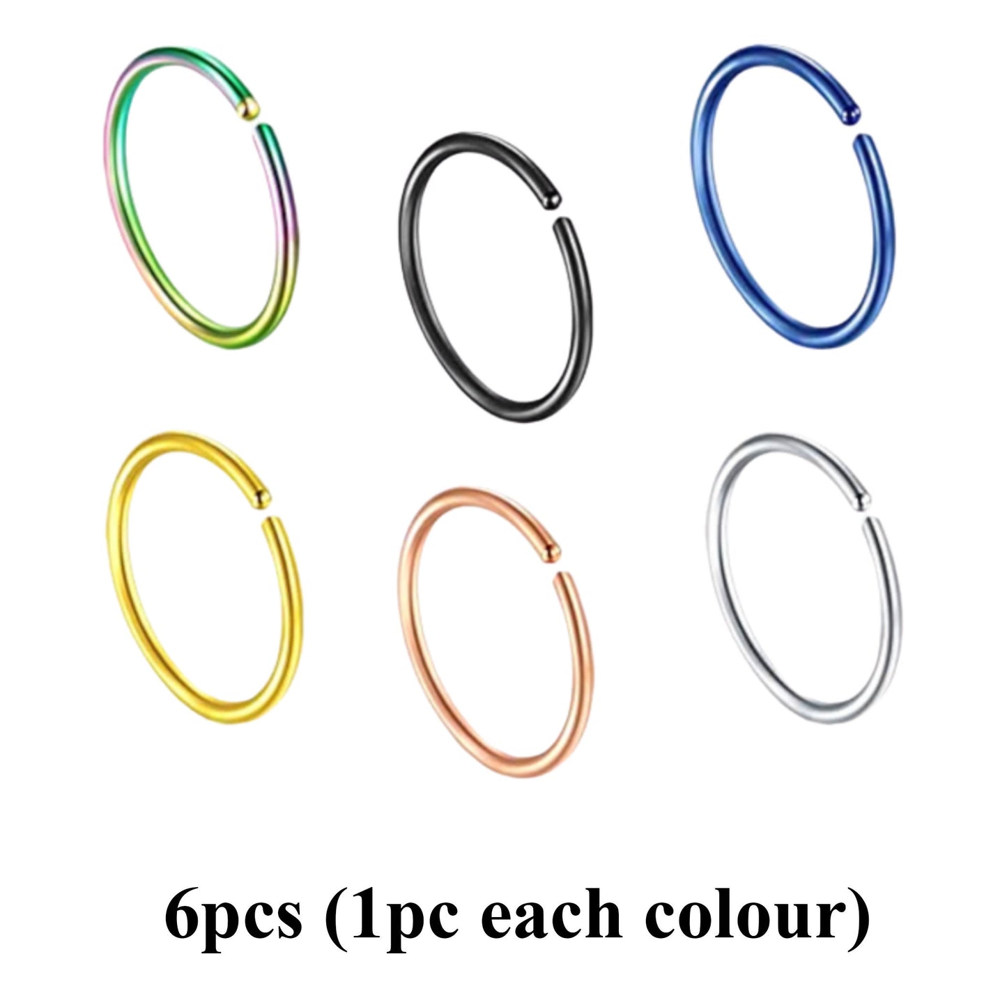 Titanium Nose Ring Hoop, Hoop Earrings - Nose Piercing 20g, 18g - Value Pack of 6 / 12 / 18 pieces - In Various Colors