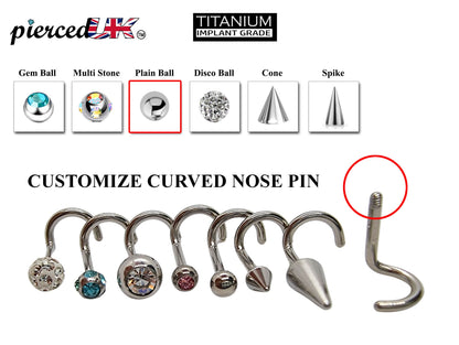 Titanium Nose Ring, Nose Studs - Customize 20g 18g 16g Nostril Screw Ring - Top part can be Cone, Spike, Gem or Multi Crystal - Nasal Studs