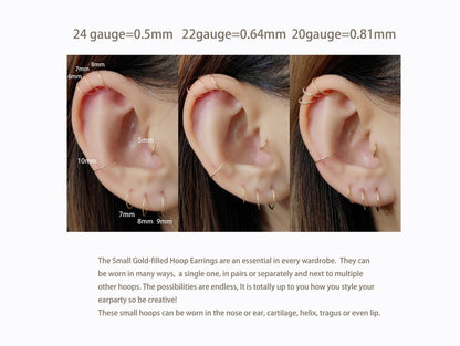 Nose Ring Hoop, Huggie Earrings , Hoop Earrings - Nose Piercing 20g, 18g - Small Hoop Piercing for Nose and Ear, Helix, Cartilage, Tragus.