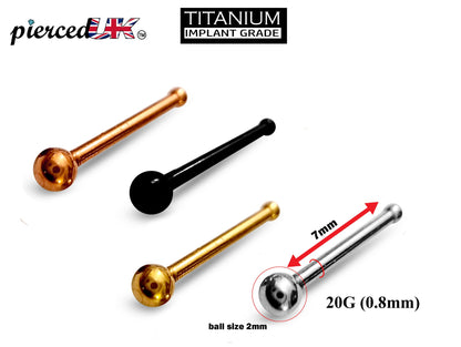 Titanium Nose Pin, Nose Studs - Nose Bone Stud Round - Nose Piercing Size 20G (0.8mm) - Available in Black, Gold, Silver, Rose Gold Colour