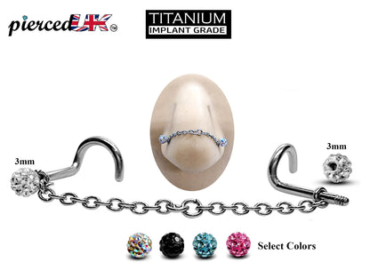 Titanium Nose Chain, Nostril Chain - Nasallang Piercing  with Disco Ball Crystal - Nose Piercing, Nose Bridge Chain, Nostril Jewellery