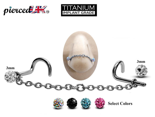 Titanium Nose Chain, Nostril Chain - Nasallang Piercing  with Disco Ball Crystal - Nose Piercing, Nose Bridge Chain, Nostril Jewellery