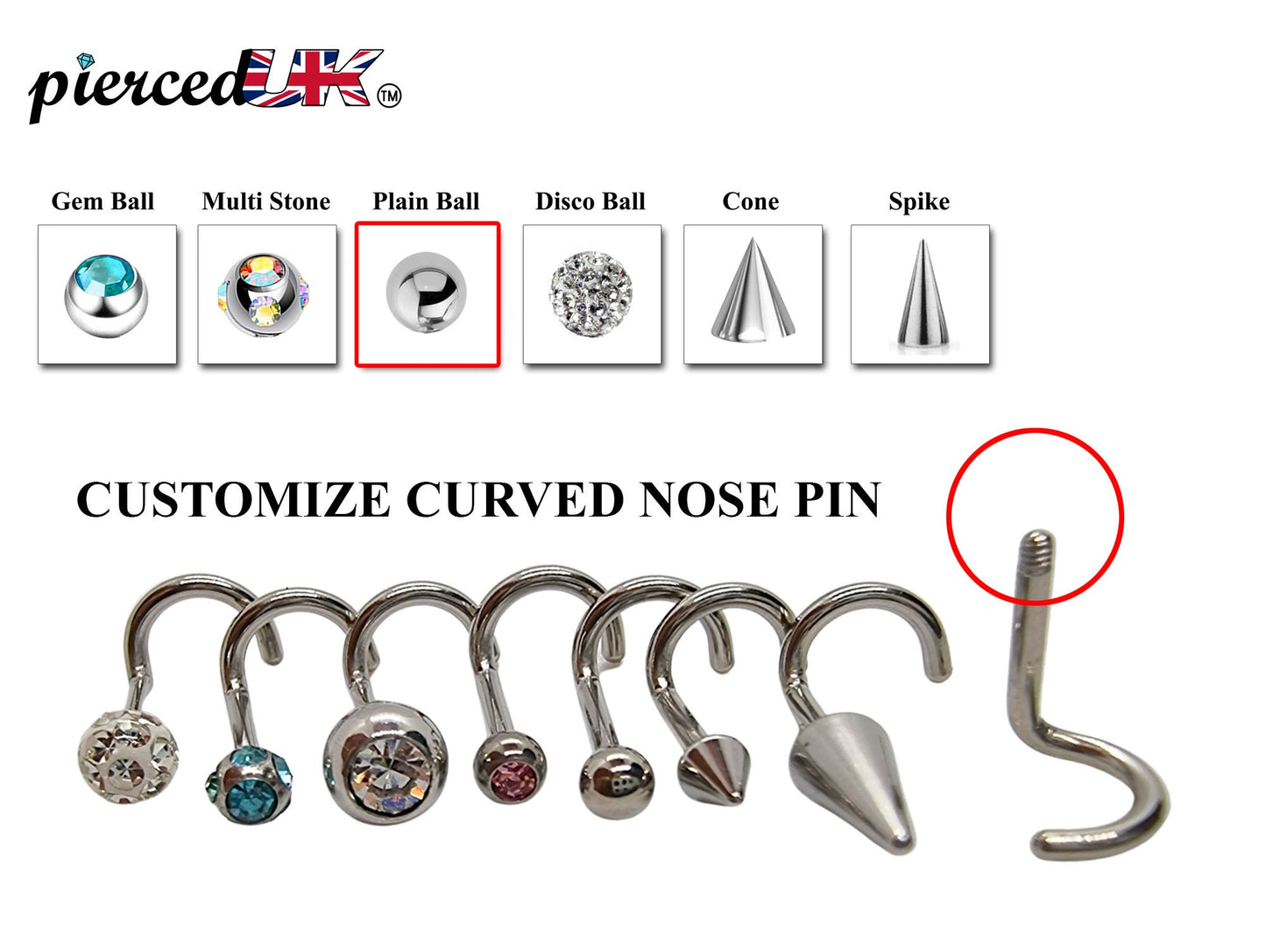 Nose Ring, Nose Studs - Customize 20g 18g 16g Nostril Screw Ring - Top part can be Cone, Spike, Gem or Multi Crystal