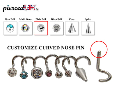 Nose Ring, Nose Studs - Customize 20g 18g 16g Nostril Screw Ring - Top part can be Cone, Spike, Gem or Multi Crystal