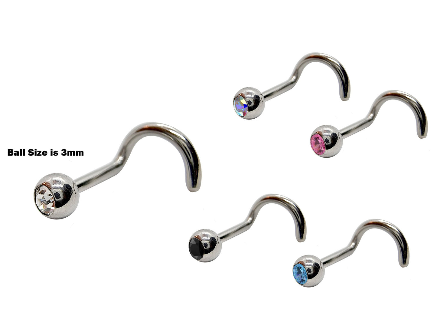 Titanium Nose Ring, Nose Studs - Customize 20g 18g 16g Nostril Screw Ring - Top part can be Cone, Spike, Gem or Multi Crystal - Nasal Studs