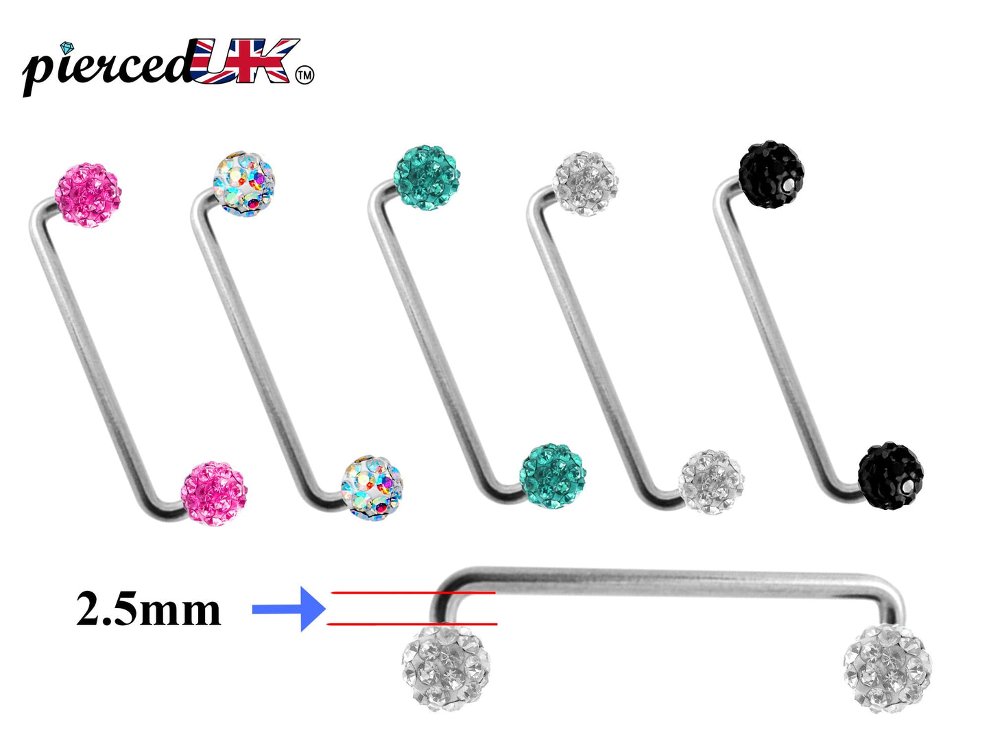 Dermal Piercing, Staple Barbell - Surface Barbell with Disco Ball Top Gem Multi Crystal