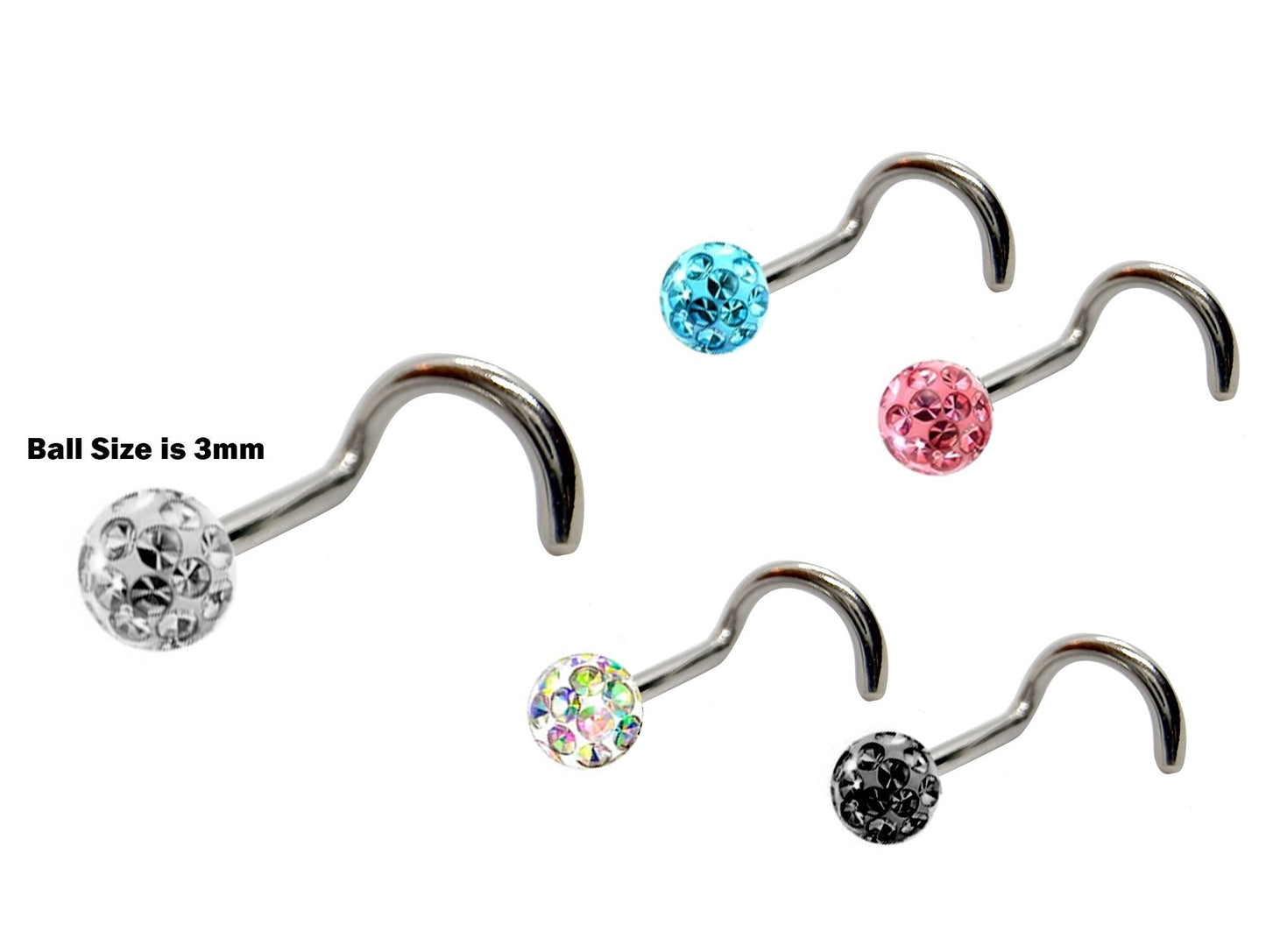 Nose Ring, Nose Studs - Customize 20g 18g 16g Nostril Screw Ring - Top part can be Cone, Spike, Gem or Multi Crystal