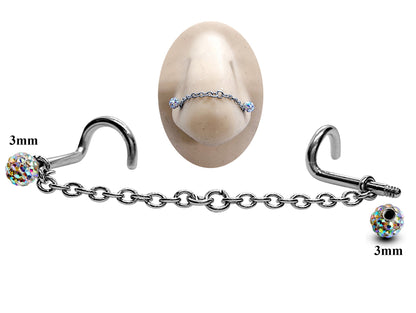 Titanium Nose Chain, Nostril Chain - Nasallang Piercing  with Disco Ball Crystal - Nose Piercing, Nose Bridge Chain, Nostril Jewellery