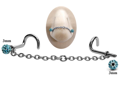 Titanium Nose Chain, Nostril Chain - Nasallang Piercing  with Disco Ball Crystal - Nose Piercing, Nose Bridge Chain, Nostril Jewellery