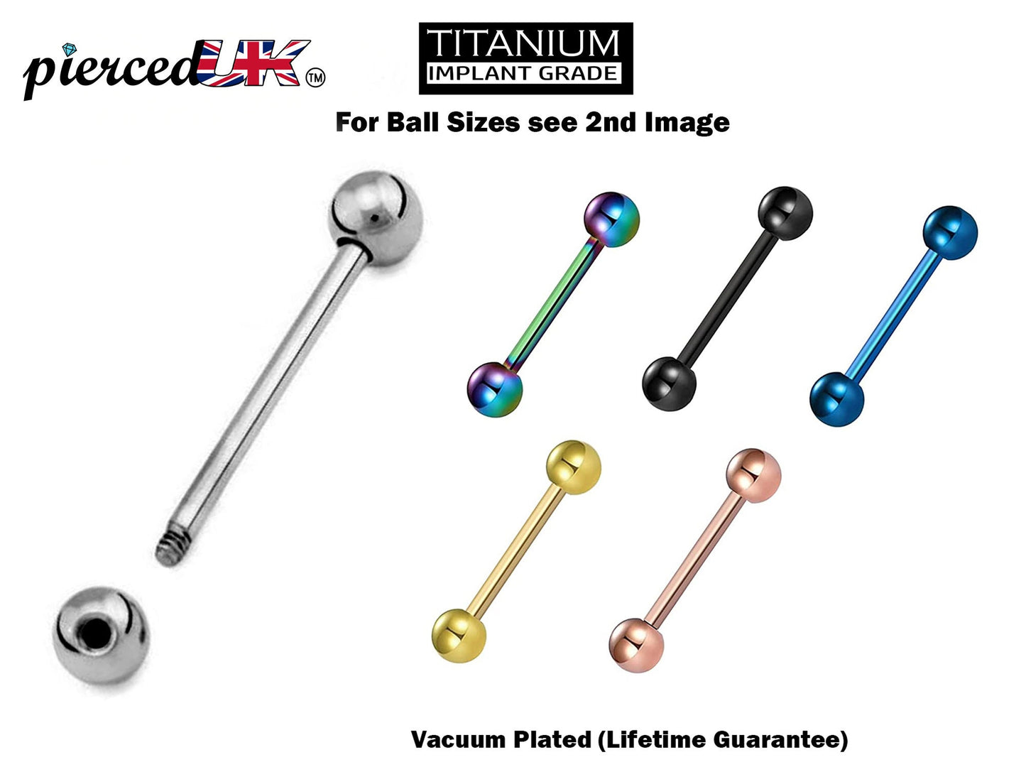 Titanium Industrial Barbell Earrings Piercing Bars – 18g, 16g, 14g (1.0, 1.2 & 1.6mm) - Barbell Stud Tongue, Nipple, Cartilage, Helix