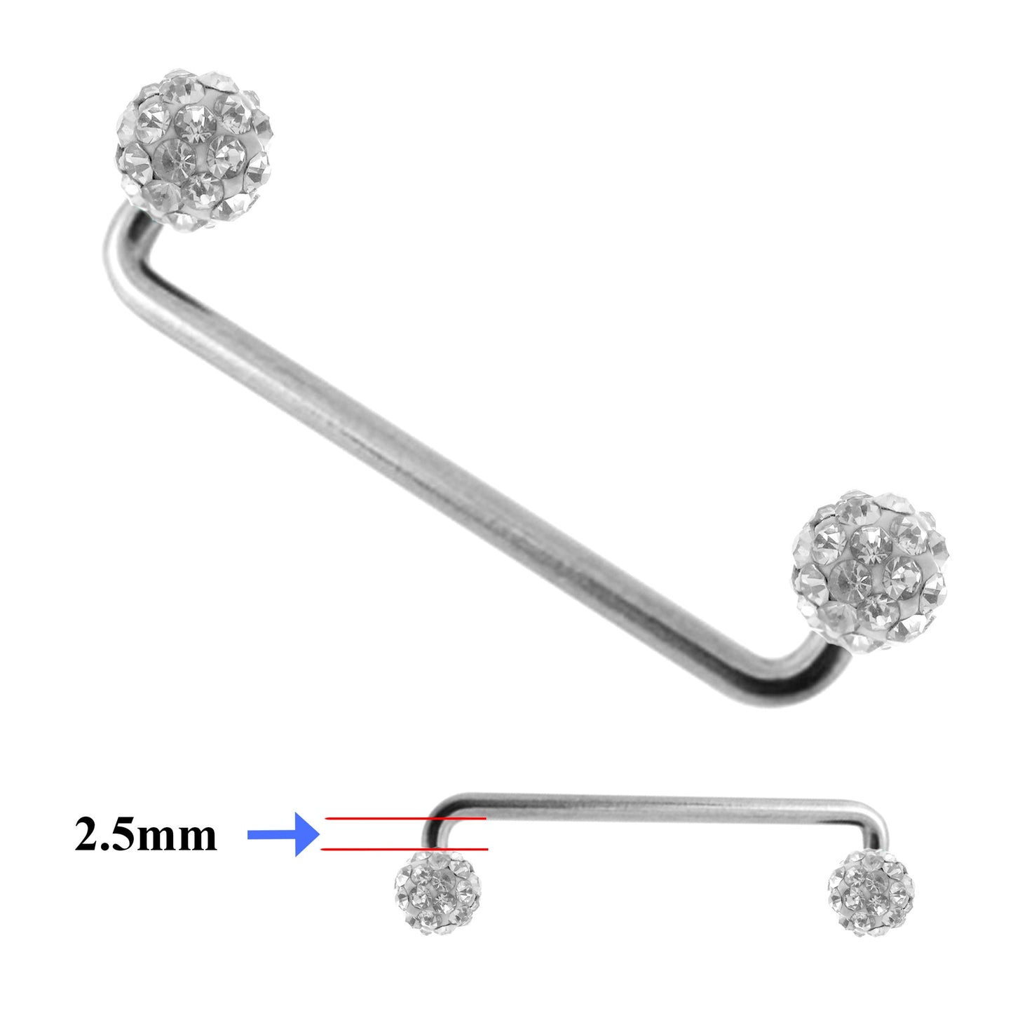 Dermal Piercing, Staple Barbell - Surface Barbell with Disco Ball Top Gem Multi Crystal
