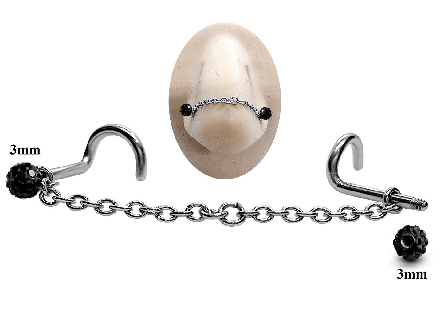 Titanium Nose Chain, Nostril Chain - Nasallang Piercing  with Disco Ball Crystal - Nose Piercing, Nose Bridge Chain, Nostril Jewellery