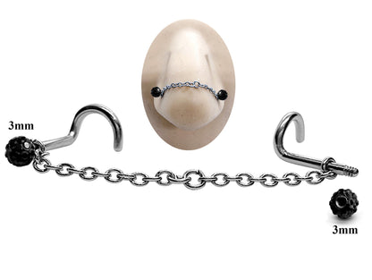 Titanium Nose Chain, Nostril Chain - Nasallang Piercing  with Disco Ball Crystal - Nose Piercing, Nose Bridge Chain, Nostril Jewellery