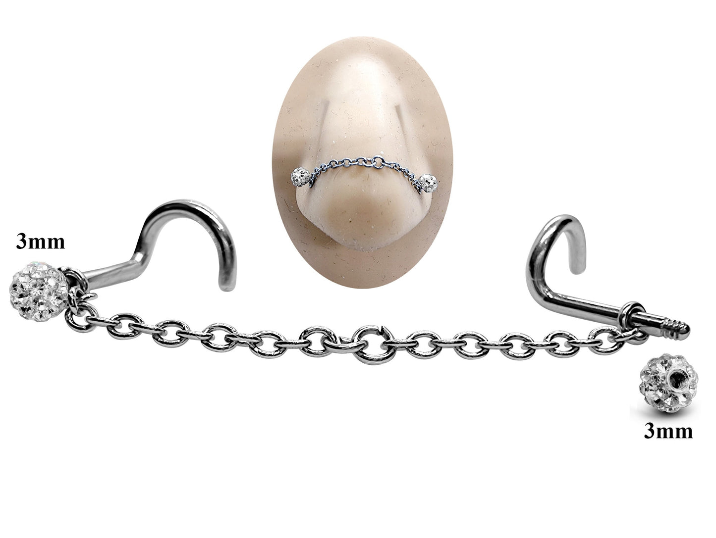 Titanium Nose Chain, Nostril Chain - Nasallang Piercing  with Disco Ball Crystal - Nose Piercing, Nose Bridge Chain, Nostril Jewellery