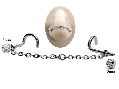 Titanium Nose Chain, Nostril Chain - Nasallang Piercing  with Disco Ball Crystal - Nose Piercing, Nose Bridge Chain, Nostril Jewellery