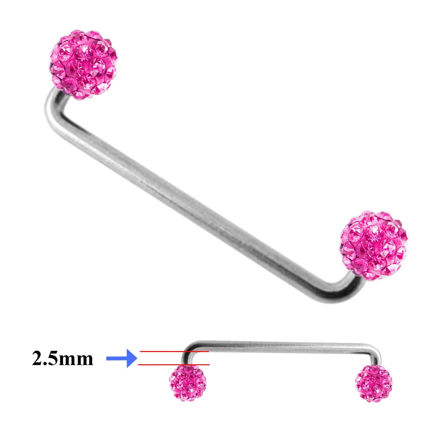 Dermal Piercing, Staple Barbell - Surface Barbell with Disco Ball Top Gem Multi Crystal