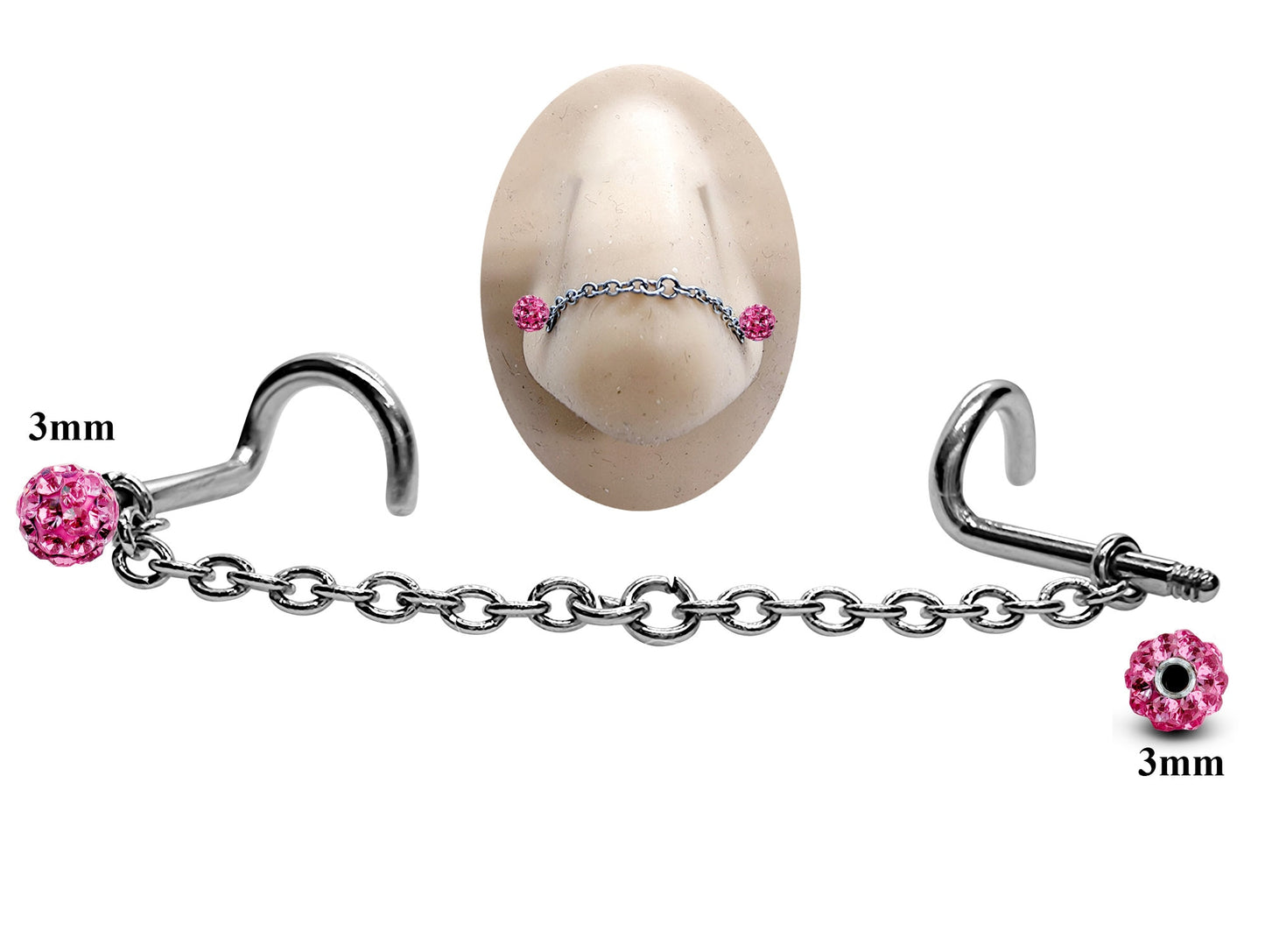 Titanium Nose Chain, Nostril Chain - Nasallang Piercing  with Disco Ball Crystal - Nose Piercing, Nose Bridge Chain, Nostril Jewellery