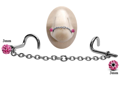 Titanium Nose Chain, Nostril Chain - Nasallang Piercing  with Disco Ball Crystal - Nose Piercing, Nose Bridge Chain, Nostril Jewellery