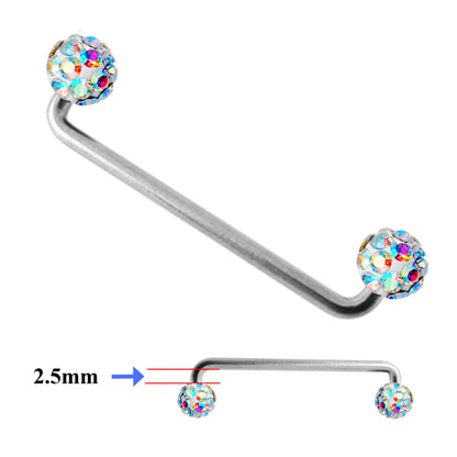 Dermal Piercing, Staple Barbell - Surface Barbell with Disco Ball Top Gem Multi Crystal