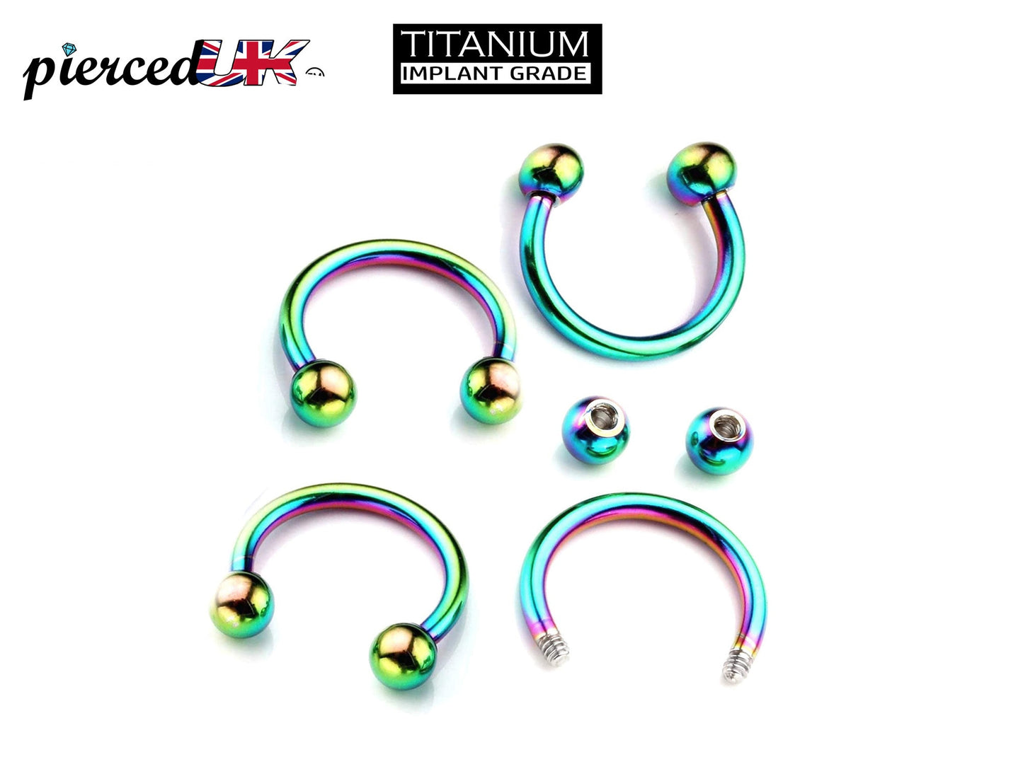 Titanium Rainbow Horseshoe Septum Ring, Nose Piercing - 1pc to 4pc Circular Barbell (CBB) - 18g, 16g, 14g size 6mm to 16mm