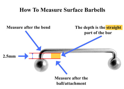 Spike Surface Piercing Jewelry, Staple Barbell - Dermal Bar for Skin Piercing Body Modification and Body Jewellery