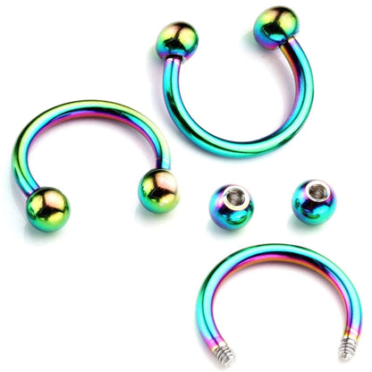 Titanium Rainbow Horseshoe Septum Ring, Nose Piercing - 1pc to 4pc Circular Barbell (CBB) - 18g, 16g, 14g size 6mm to 16mm