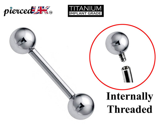 Titanium Barbell Industrial Piercing Earrings, Internally Threaded – 16g, 14g (1.2 & 1.6mm) – Piercing for Tongue, Nipple, Tragus, Helix