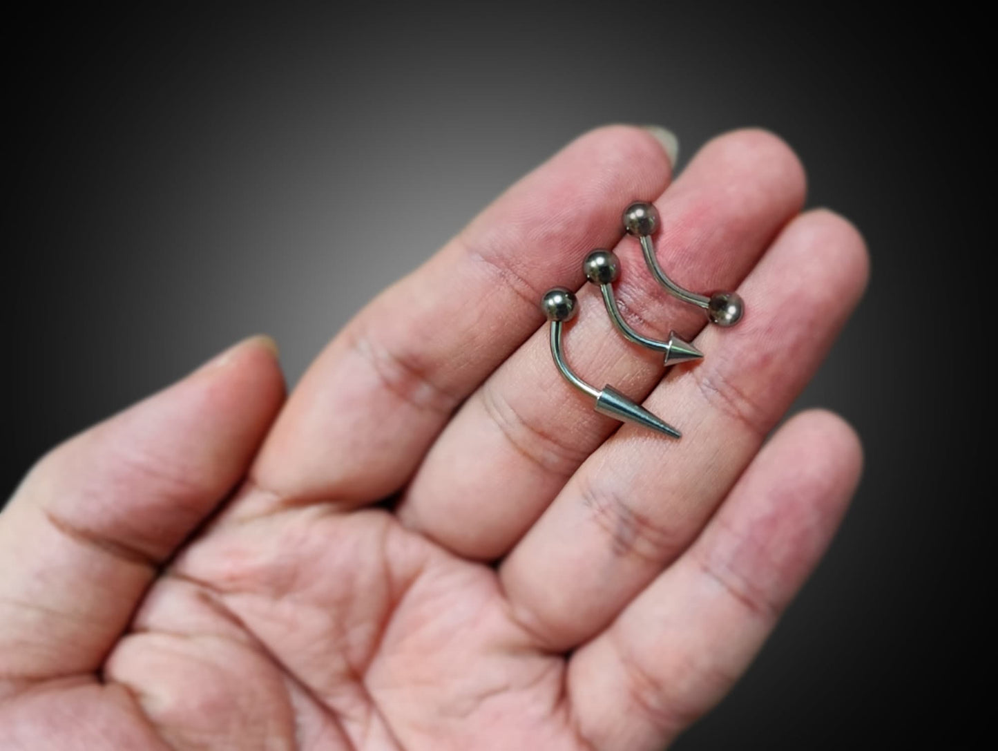 Titanium Vertical Labret Lip Jewelry BallConeSpike Curved Barbell Eyebrow Jewelry, Rook, Daith, Cartilage, Nose Piercing, Belly Ring