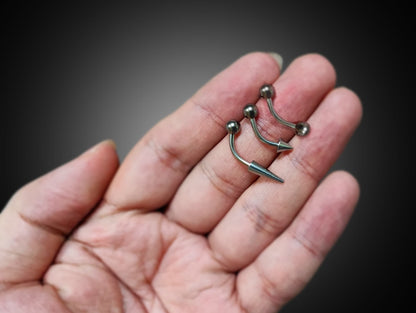 Titanium Vertical Labret Lip Jewelry BallConeSpike Curved Barbell Eyebrow Jewelry, Rook, Daith, Cartilage, Nose Piercing, Belly Ring