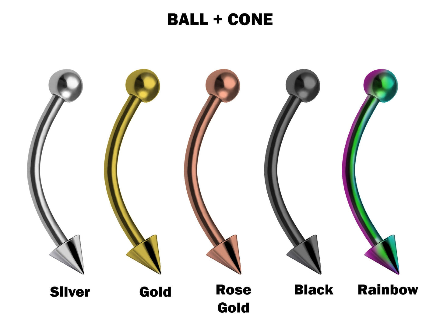 Titanium Vertical Labret Lip Jewelry BallConeSpike Curved Barbell Eyebrow Jewelry, Rook, Daith, Cartilage, Nose Piercing, Belly Ring