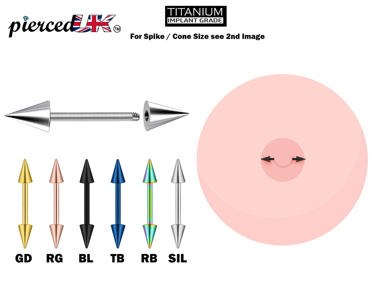 Titanium Cone  Spike Nipple Barbell, External Threaded 16g 14g Barbell Studs Body Piercing Also for Eyebrow, Earring, Cartilage
