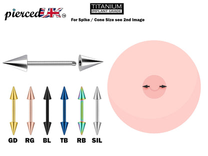 Titanium Cone  Spike Nipple Barbell, External Threaded 16g 14g Barbell Studs Body Piercing Also for Eyebrow, Earring, Cartilage