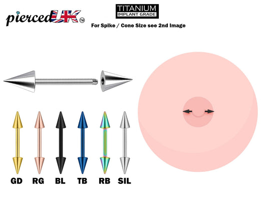 Titanium Cone  Spike Nipple Barbell, External Threaded 16g 14g Barbell Studs Body Piercing Also for Eyebrow, Earring, Cartilage