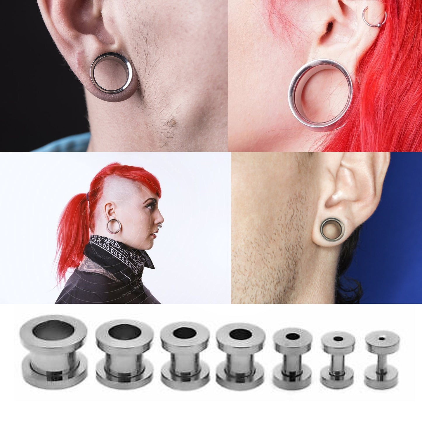 Ear Tunnel Plug, Tunnel Gauges 00g to 12g - Titanium Steel Flesh Earrings - Steel Tunnels Body Modification - Threaded Screw fit - 1 piece