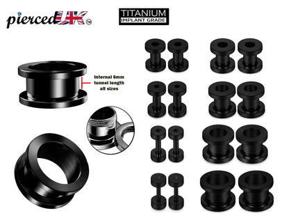 Ear Tunnel Plug, Tunnel Gauges 00g to 12g - Titanium Steel Flesh Earrings - Steel Tunnels Body Modification - Threaded Screw fit - 1 piece