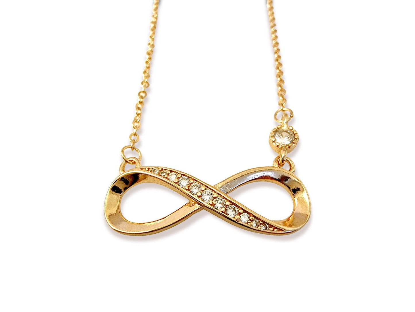 Silver Infinity Stud Earrings for Women with matching and Pendant Necklace with CZ Clear Stone Crystals - Timeless Jewelry - Eternal Symbol