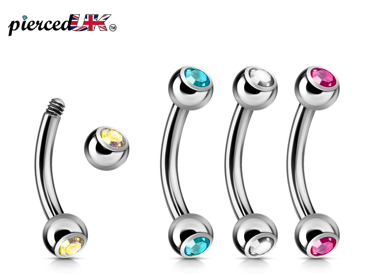 Curved Barbell, Barbell Piercing - Double Jeweled Bent Barbell - 18g 16g 14g - Piercing for belly ring, eyebrows, Ear, Tragus, Helix