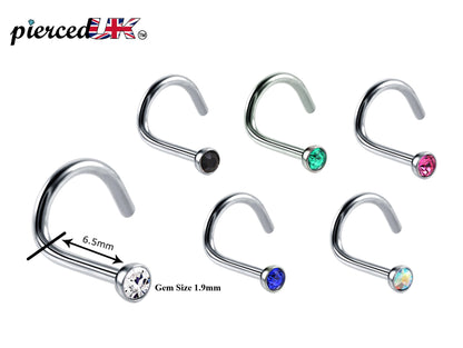 Nose Studs, Nose Ring - Nostril Screw Ring with Gem CZ Crystal  - Nose Piercing Size 18g (1.0mm)