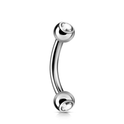 Curved Barbell, Barbell Piercing - Double Jeweled Bent Barbell - 18g 16g 14g - Piercing for belly ring, eyebrows, Ear, Tragus, Helix