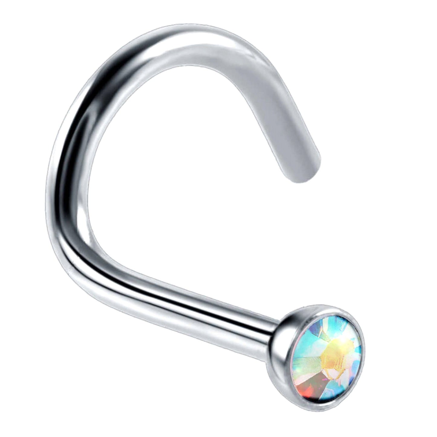 Nose Studs, Nose Ring - Nostril Screw Ring with Gem CZ Crystal  - Nose Piercing Size 18g (1.0mm)