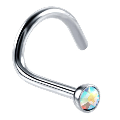 Nose Studs, Nose Ring - Nostril Screw Ring with Gem CZ Crystal  - Nose Piercing Size 18g (1.0mm)