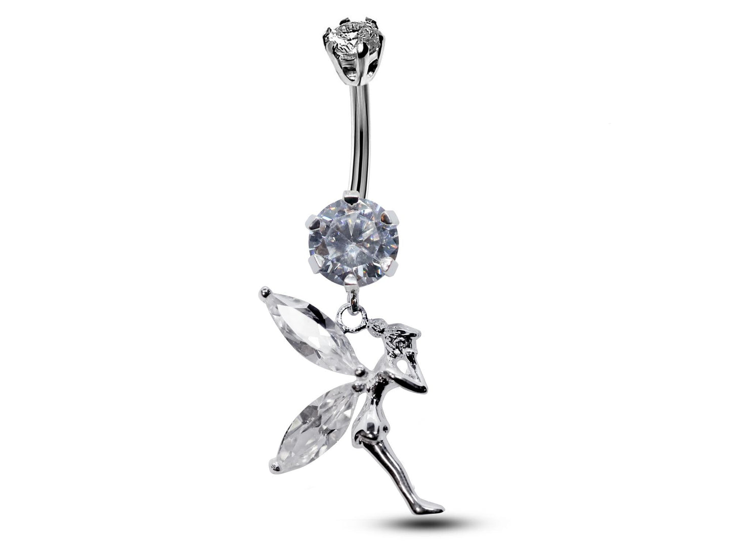Silver Belly Button Piercing, Pixie Belly Bars - Fairy Belly Ring with Quality CZ Crystals - Navel Ring - 16g (1.6mm) Length is 10mm