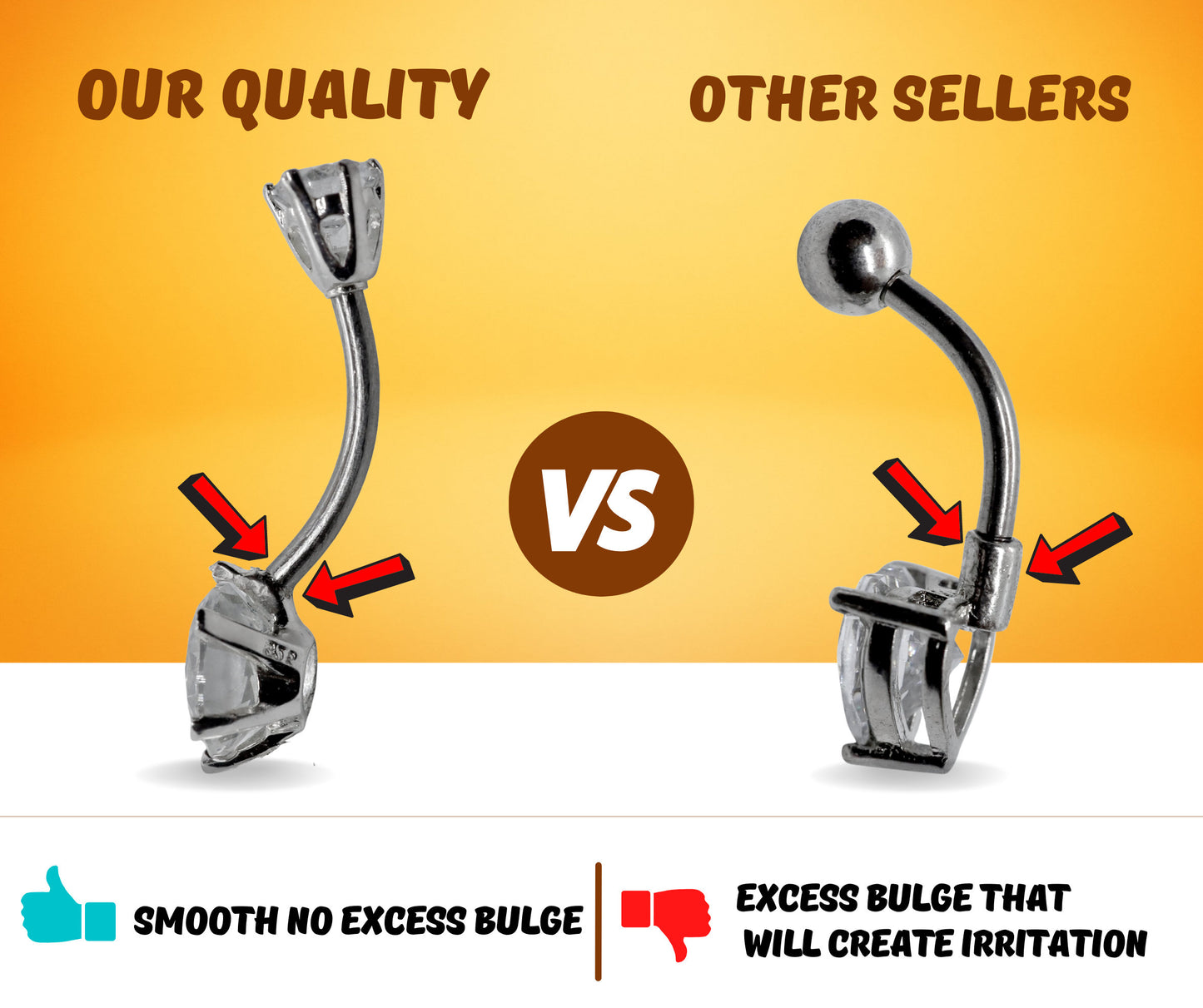 Silver Belly Button Piercing, Pixie Belly Bars - Fairy Belly Ring with Quality CZ Crystals - Navel Ring - 16g (1.6mm) Length is 10mm