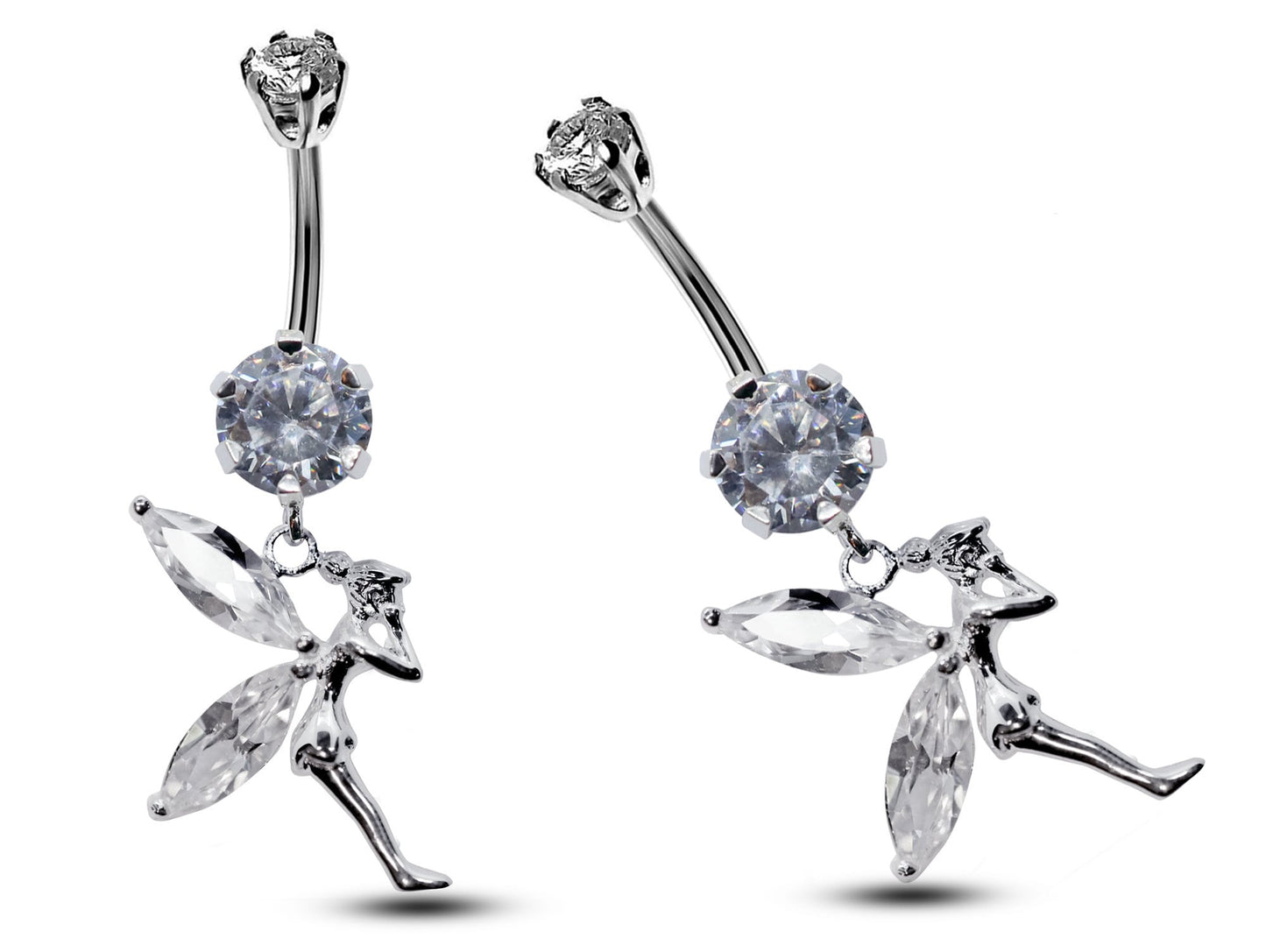 Silver Belly Button Piercing, Pixie Belly Bars - Fairy Belly Ring with Quality CZ Crystals - Navel Ring - 16g (1.6mm) Length is 10mm