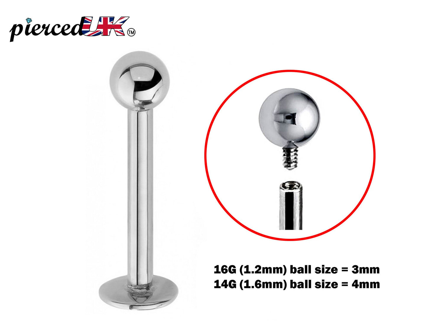 Labret Stud, Labret Lip Piercing – Internally threaded labret – 16g 14g Labret Piercing for Lip, Chin and More