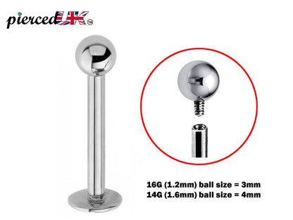 Labret Stud, Labret Lip Piercing – Internally threaded labret – 16g 14g Labret Piercing for Lip, Chin and More